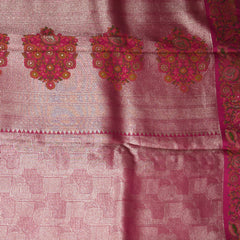 4490 Benaras brocade pink saree with meenakari jari boarder