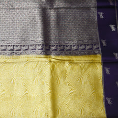 4491 benaras silk lemon yellow saree with blue boarder