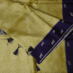 4491 benaras silk lemon yellow saree with blue boarder