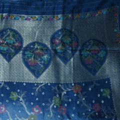 4494 semi kora silk benaras blue saree with silver jari boarder