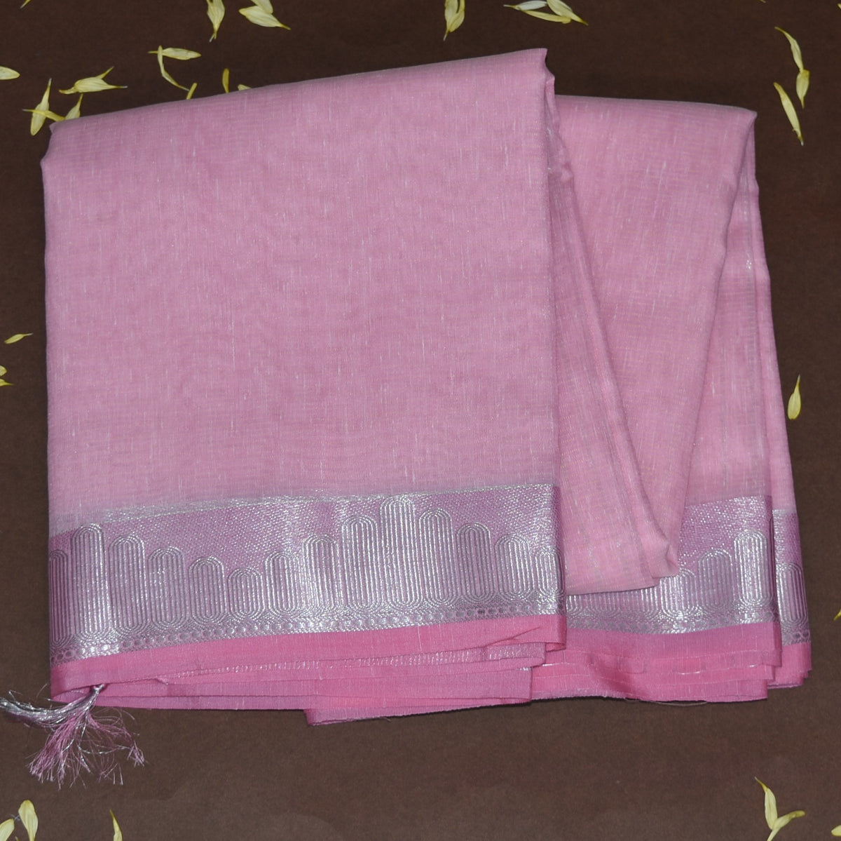 4495 Super net benaras baby pink saree with silver boarder