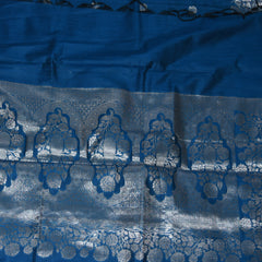 4524 Semi silk blue saree with silver floral boarder