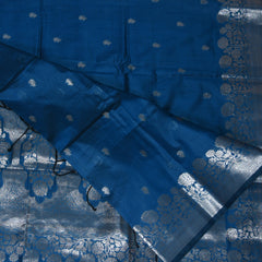 4524 Semi silk blue saree with silver floral boarder