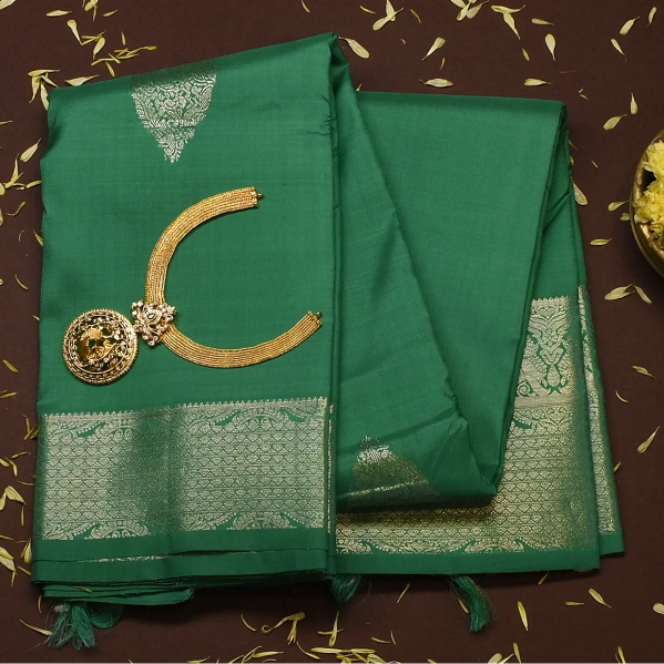 Kanchipuram Silk Teal Green Saree with Blouse