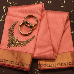 Kanchipuram Silk Peachy Pink Saree with Blouse