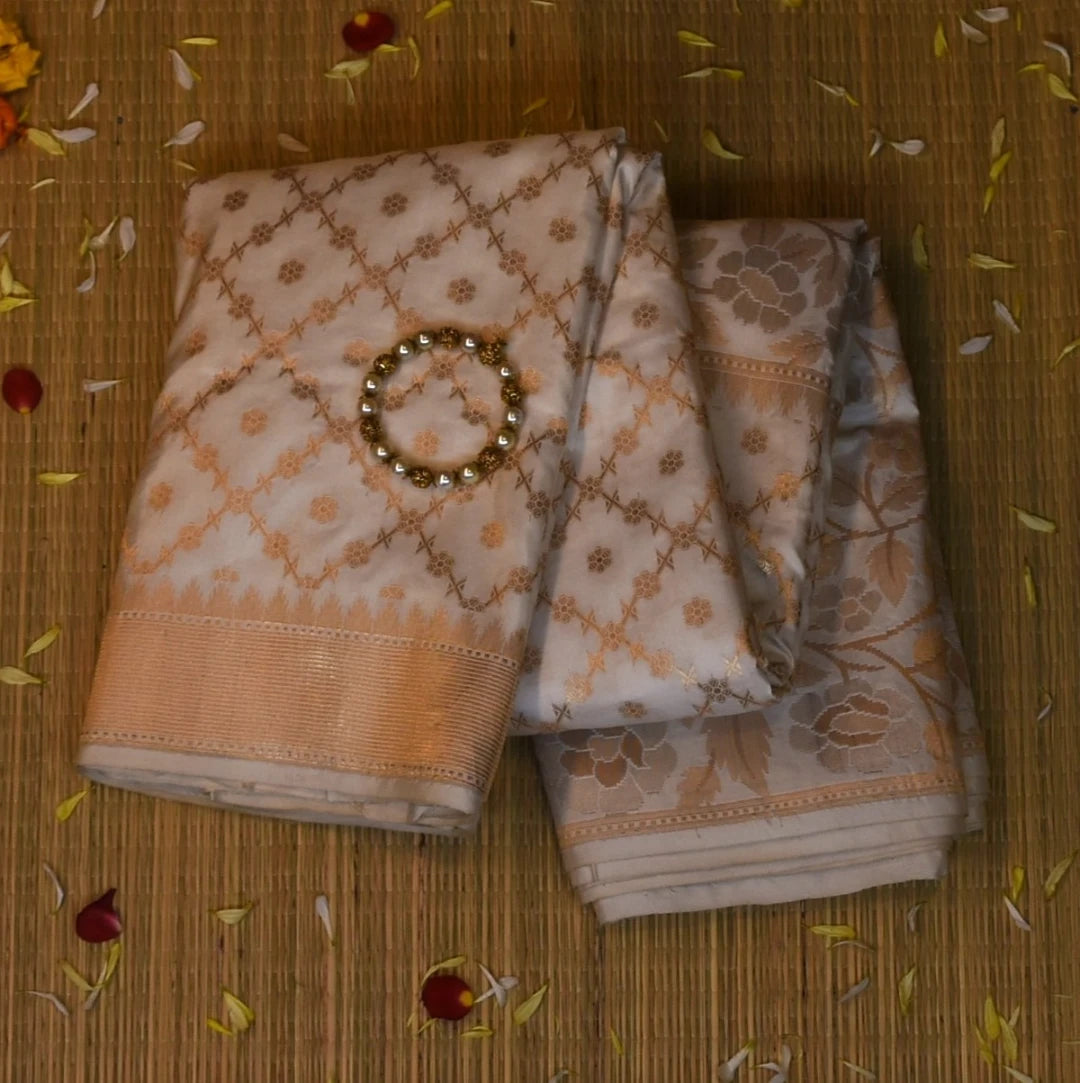 Banarasi Pure White Jari Boarder with Blouse