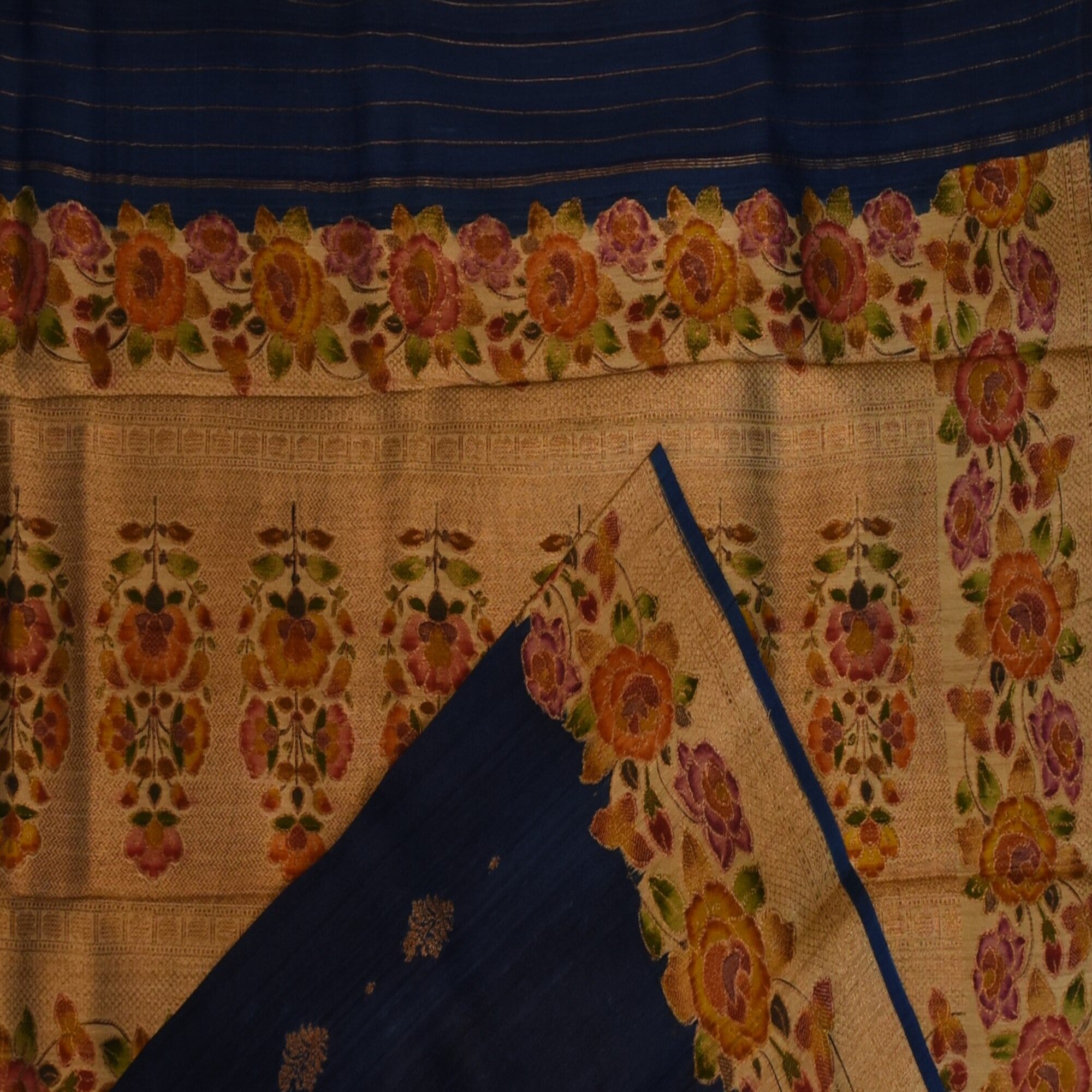 Benarasi tussar georgette navy blue saree with thread work boarder