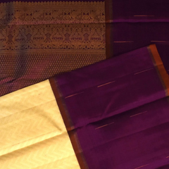 Kanchipuram Silk Light Gold & Deep Plum Saree with Blouse