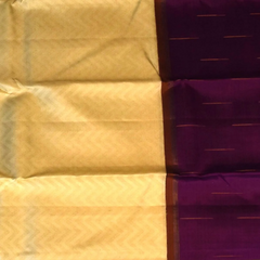 Kanchipuram Silk Light Gold & Deep Plum Saree with Blouse