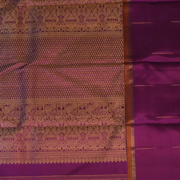 Kanchipuram Silk Light Gold & Deep Plum Saree with Blouse