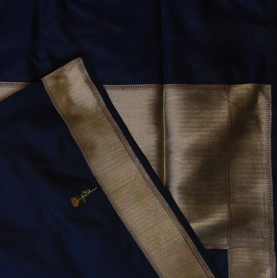 Banarasi Navy Blue Saree Jari Boarder with Blouse
