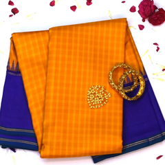 Kanchipuram Silk Vibrant Orange Saree with Blouse