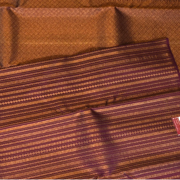 Kanchipuram Silk Wine Red & Light Brown Saree with Blouse