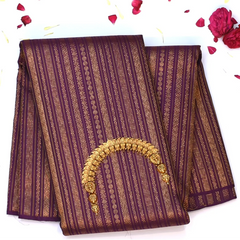 Kanchipuram Silk Wine Red & Light Brown Saree with Blouse