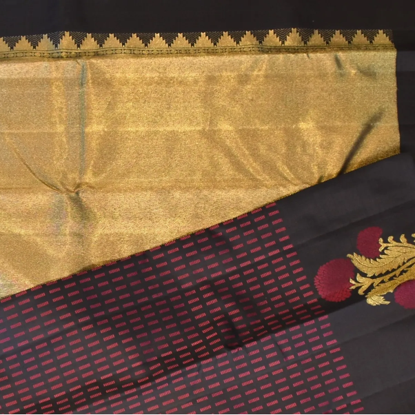 Kanchipuram Silk Dark Purple Gray Saree with Blouse