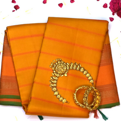 Kanchipuram Silk Bright Orange Saree with Blouse