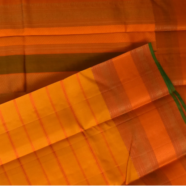 Kanchipuram Silk Bright Orange Saree with Blouse