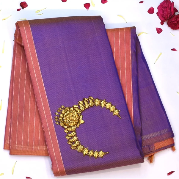 Kanchipuram Silk Royal Purple Saree with Blouse