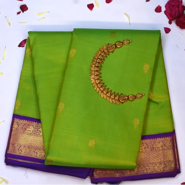 Kanchipuram Silk Lime Green Saree with Blouse