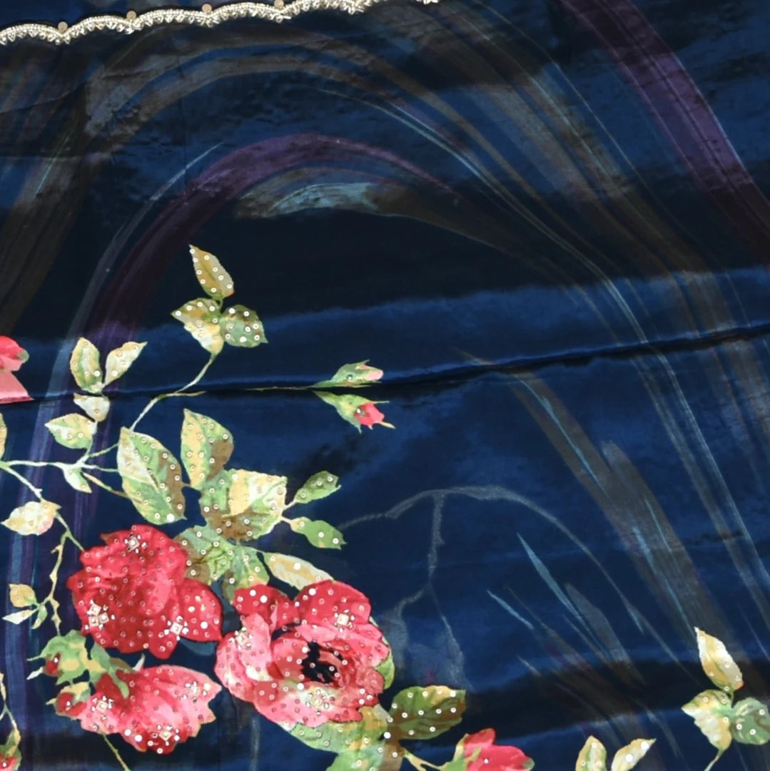 Crepe Navy Blue Saree with Blouse