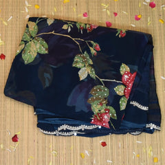 Crepe Navy Blue Saree with Blouse