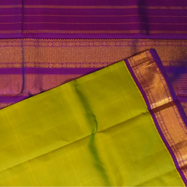 Kanchipuram Silk Mustard Green Saree with Blouse