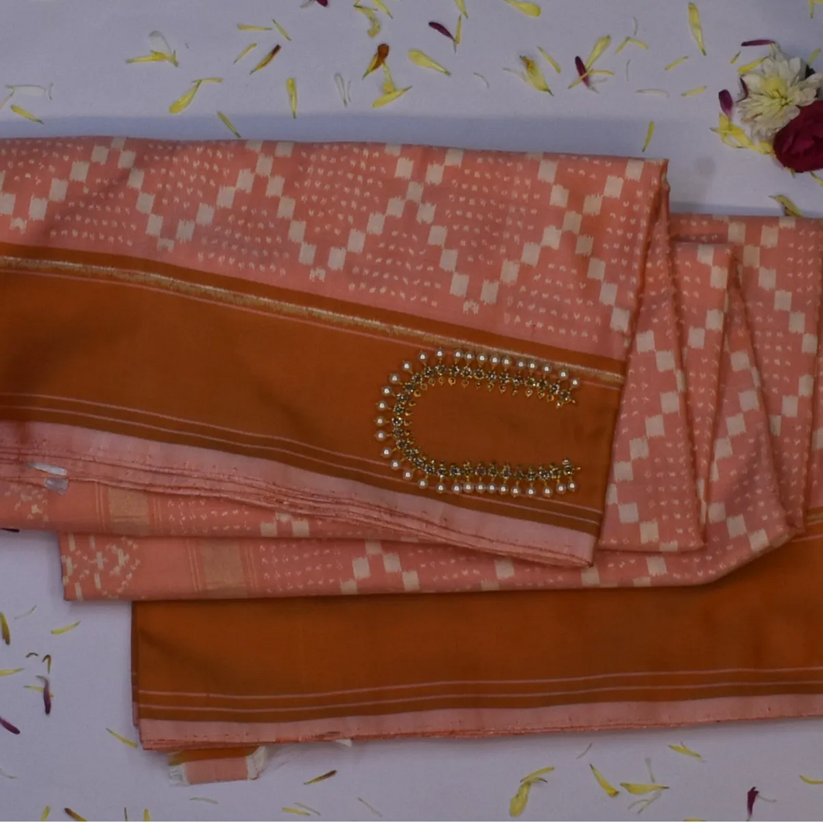 Pochampally ikkat Redwood Saree with Blouse