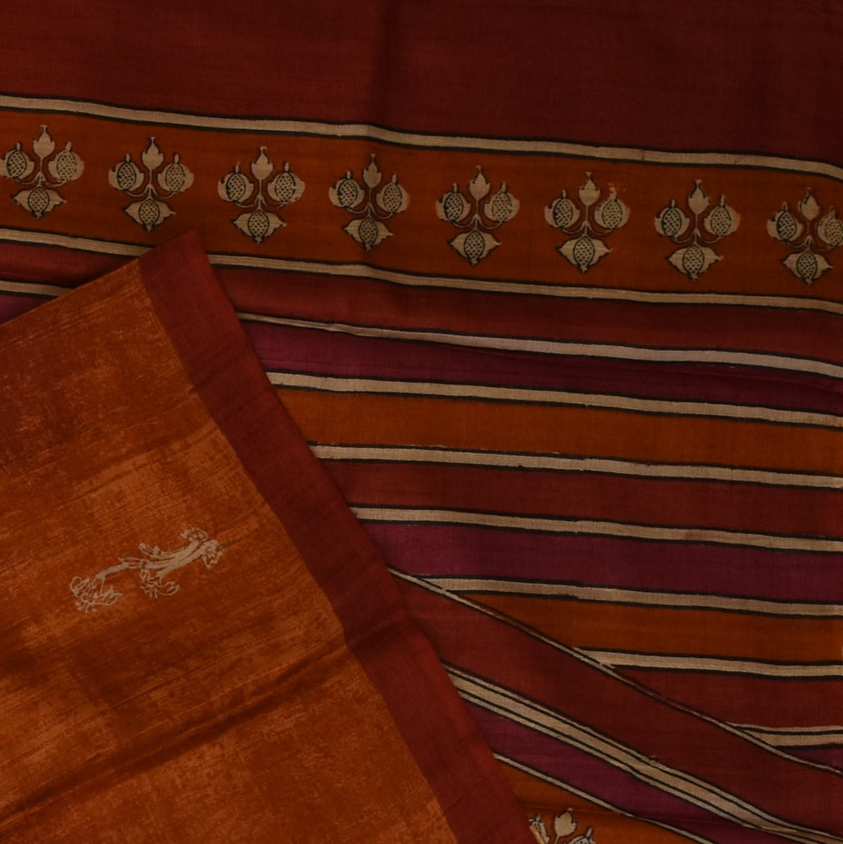 Tussar Silk Spiced Orange Saree with Blouse