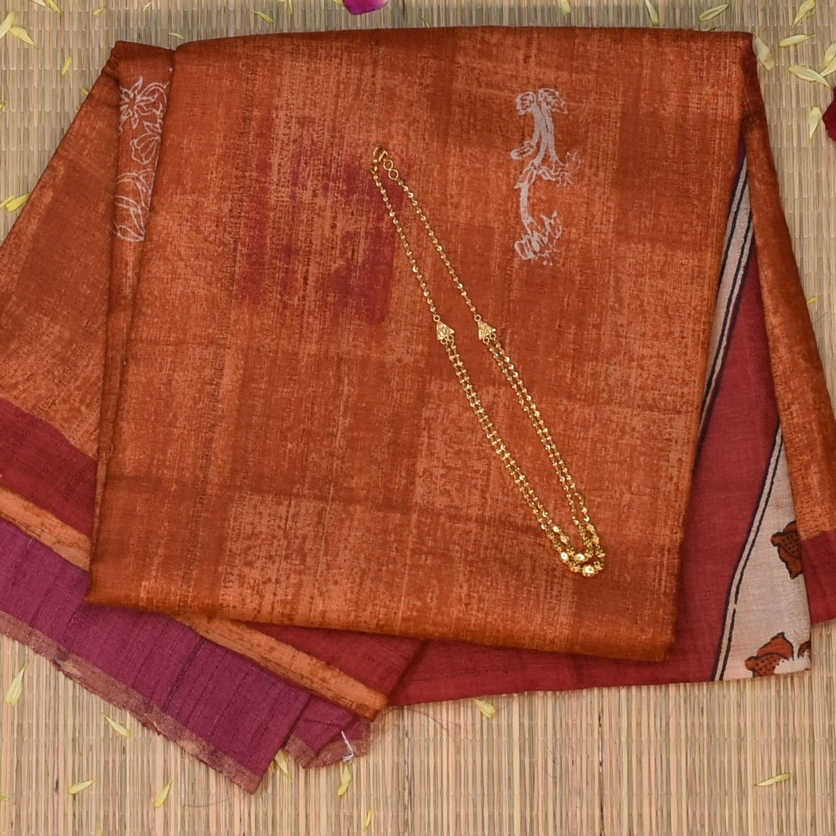 Tussar Silk Spiced Orange Saree with Blouse