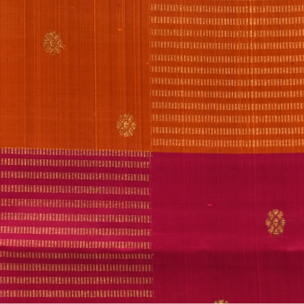 Kanchipuram Silk Tangerine & Raspberry Red Saree with Blouse