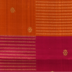 Kanchipuram Silk Tangerine & Raspberry Red Saree with Blouse