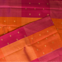 Kanchipuram Silk Tangerine & Raspberry Red Saree with Blouse