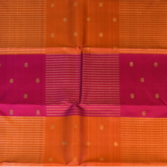 Kanchipuram Silk Tangerine & Raspberry Red Saree with Blouse