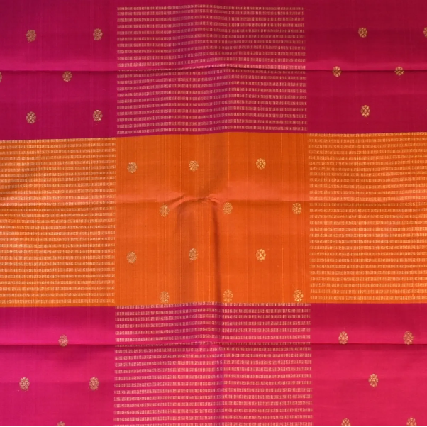 Kanchipuram Silk Tangerine & Raspberry Red Saree with Blouse