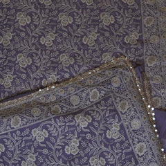 Georgette Lucknowi Light Violet Saree With Threadwork