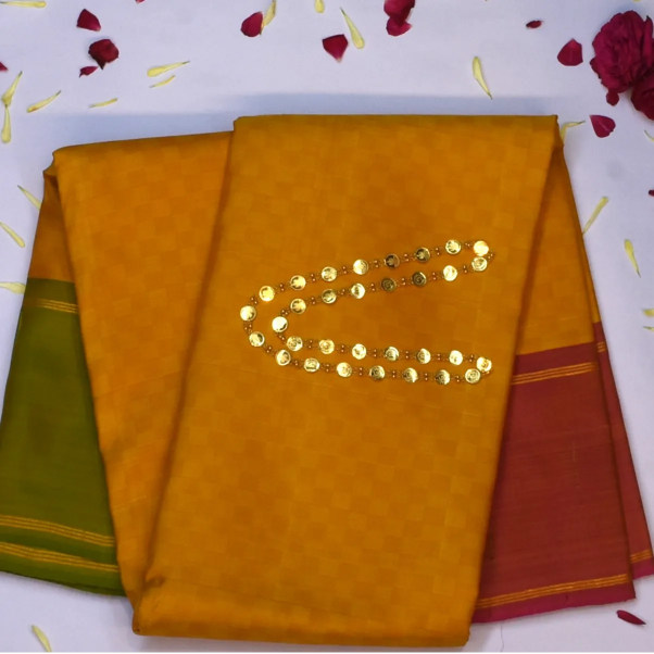 Kanchipuram Silk Amber Saree with Blouse