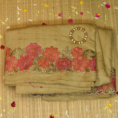 Tussur Beige Saree With Cut Work Border