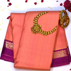 Kanchipuram Silk Salmon Pink Saree with Blouse