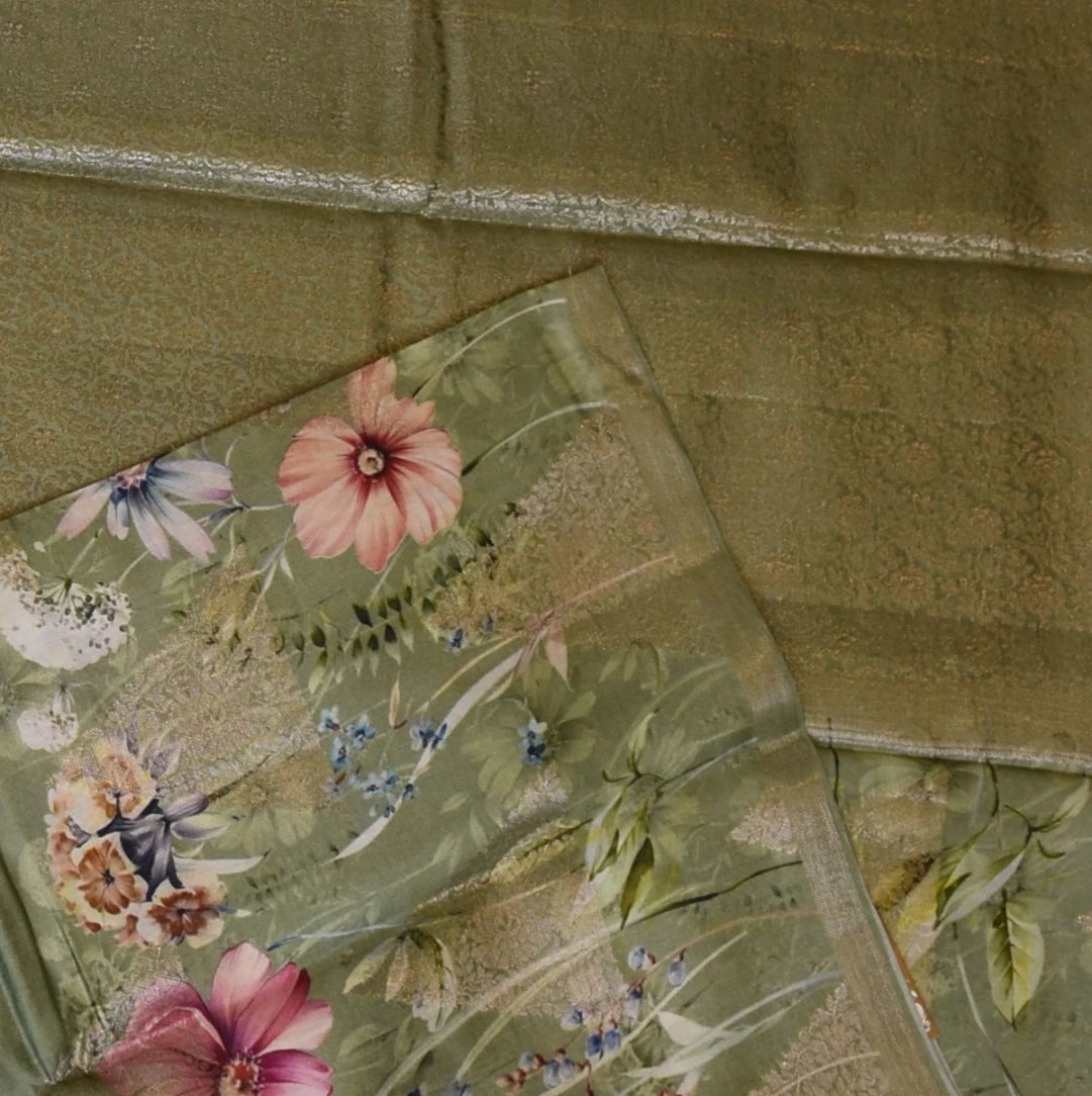 Banasari Crepe Silk Pista Green with Blouse