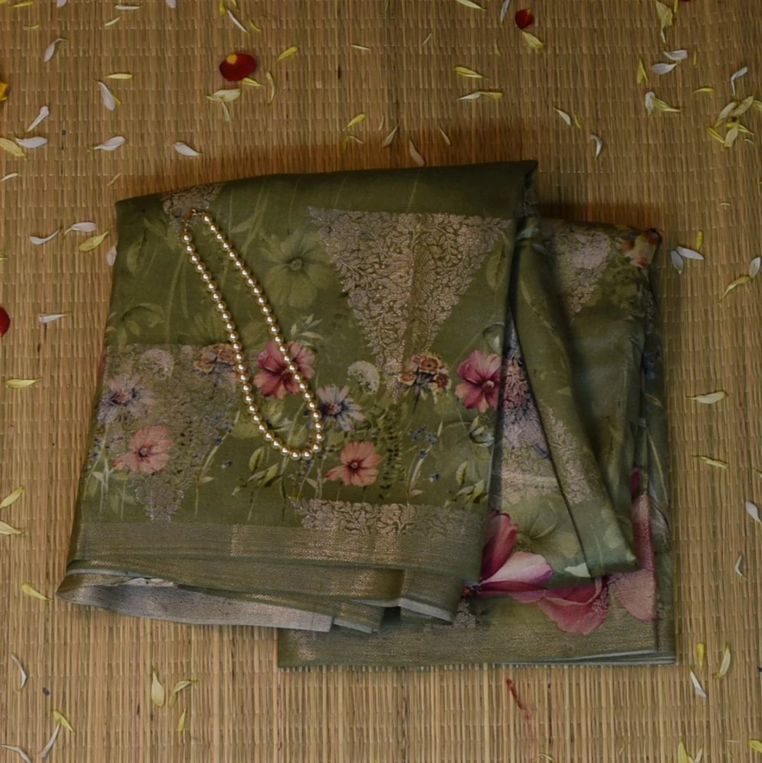 Banasari Crepe Silk Pista Green with Blouse