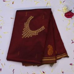 Kanchivaram silk Crimson Rust Saree with Blouse