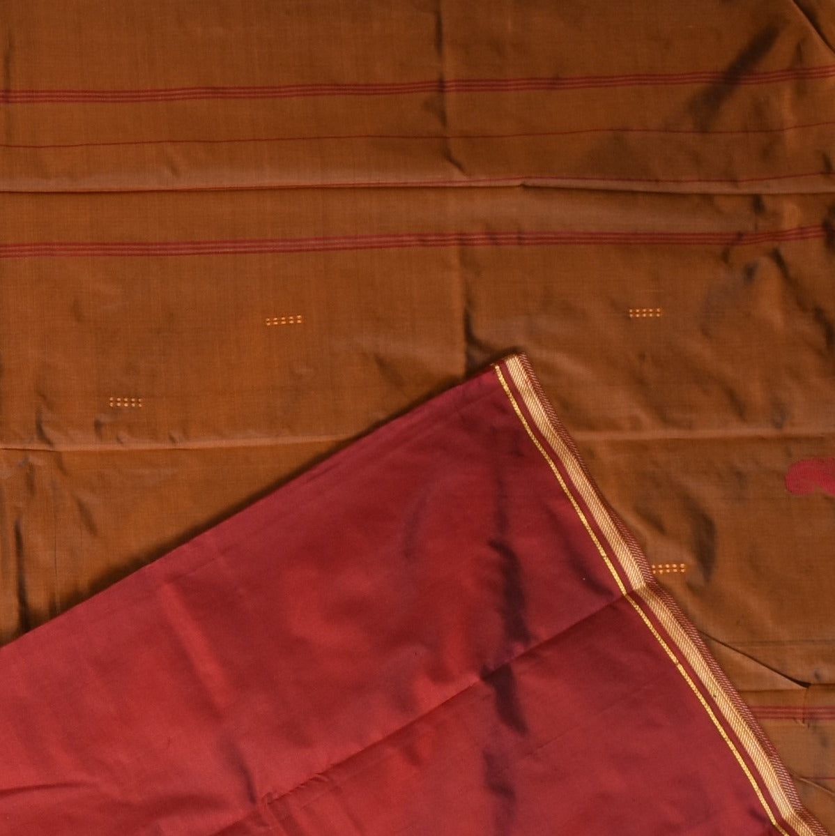 Kanchivaram silk Crimson Rust Saree with Blouse