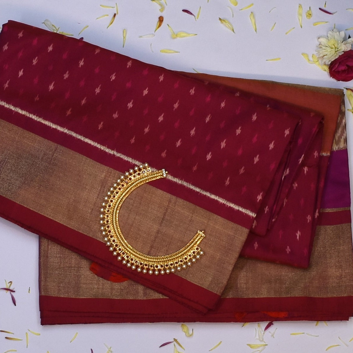 Pochampally ikkat Dark Crimson Saree with Blouse