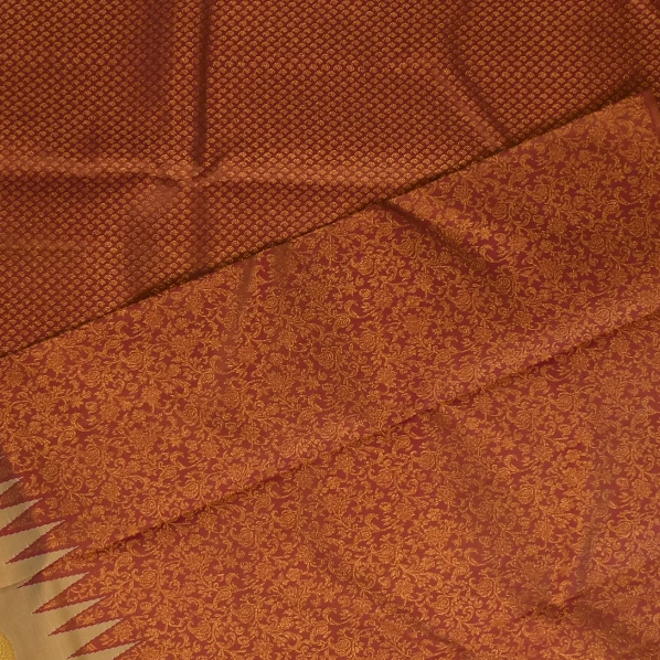 Kanchipuram Silk Olive Brown & Chestnut Brown Saree with Blouse