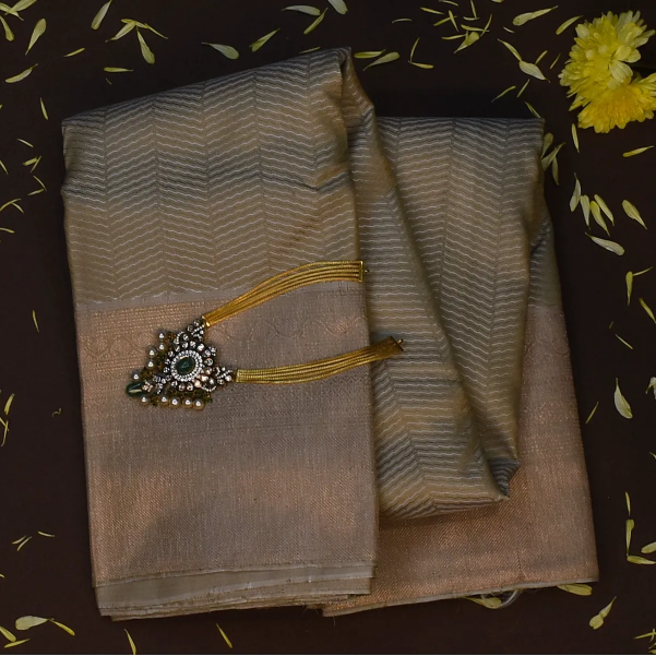 Kanchipuram Silk Taupe Saree with Blouse