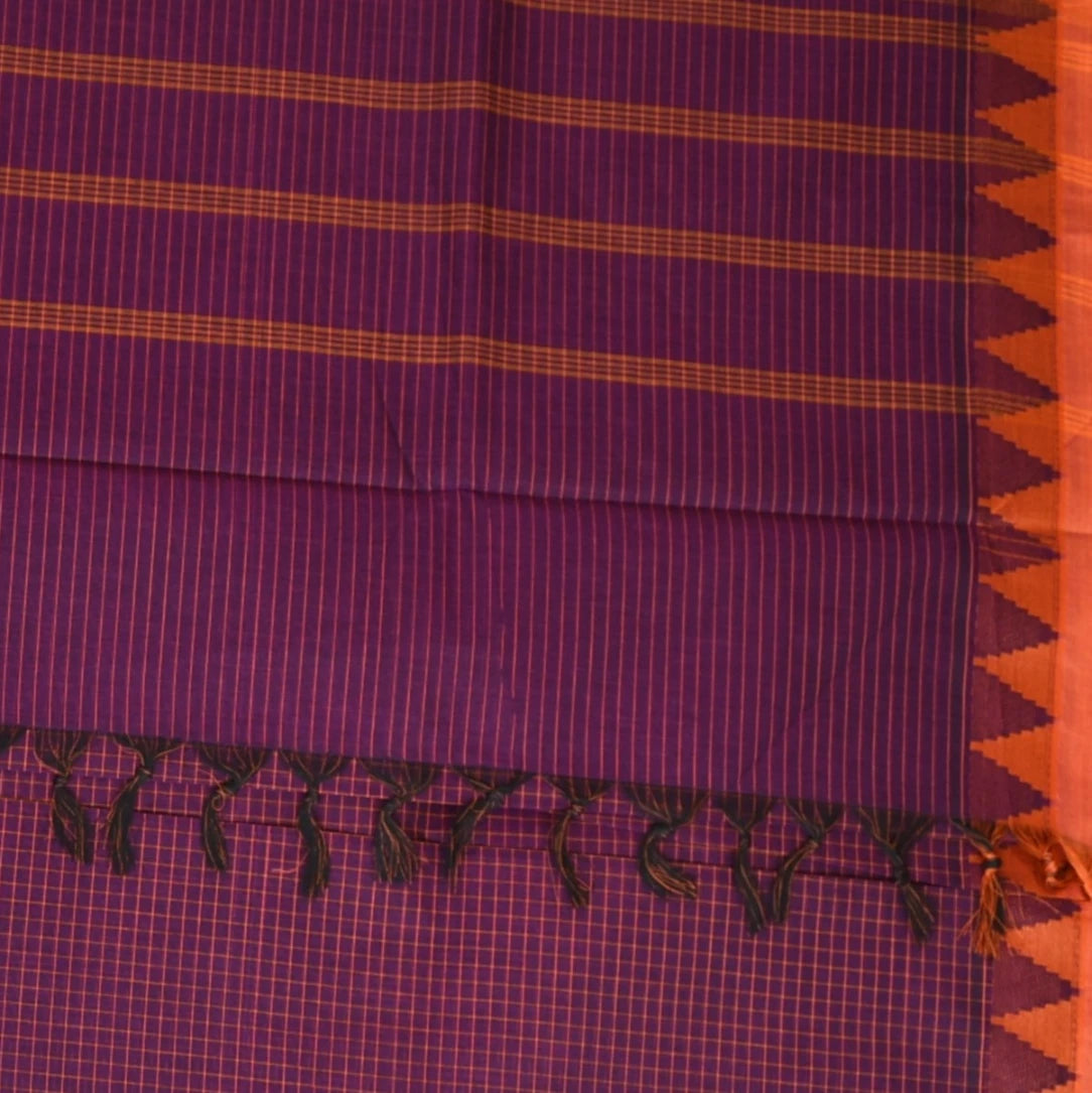 Kanchi Cotton Grape Wine Saree With Orange Thread Boarder with Blouse
