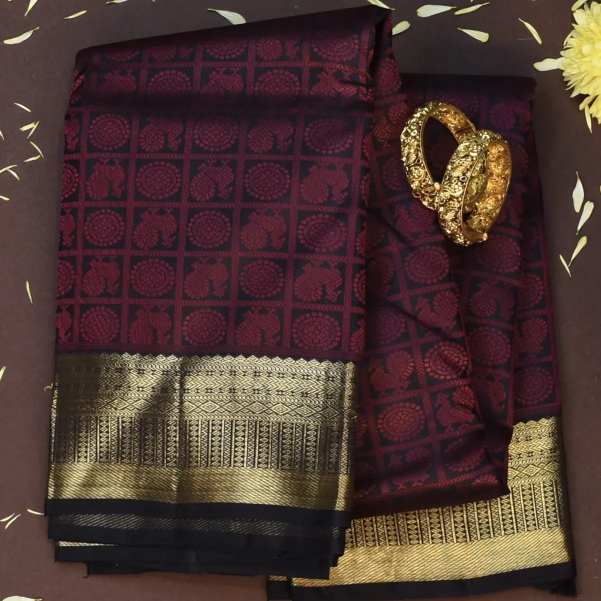 Kanchipuram Silk Burgundy Saree with Blouse