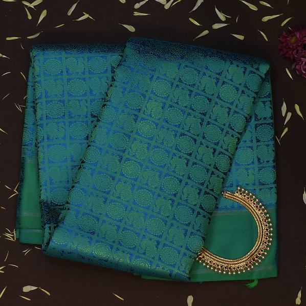 Kanchipuram Silk Teal Saree with Blouse