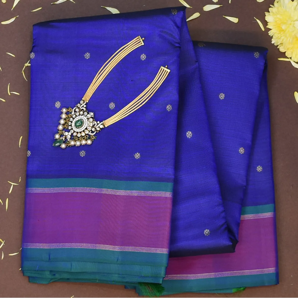 Kanchipuram Silk Indigo Saree with Blouse