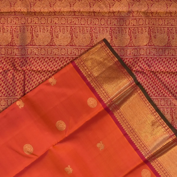 Kanchipuram Silk Burnt Orange Saree with Blouse